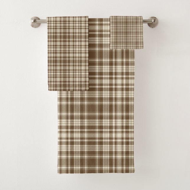 Tartan Plaid Pattern Brown & Beige No. 70 Bath Towel Set (Insitu)
