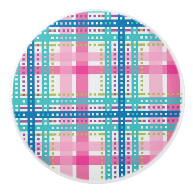 Tartan, plaid pattern ceramic knob (Front)