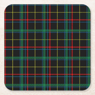 Tartan Plaid Pattern, Green, Square Paper Coaster
