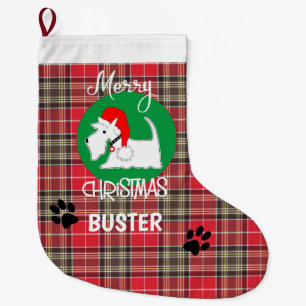 Tartan Plaid Pattern Pet Westie Dog Large Christmas Stocking