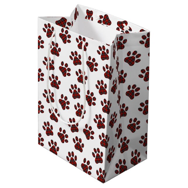Tartan Plaid Paw Prints  Medium Gift Bag (Back Angled)