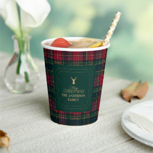 Tartan Plaid Personalised Christmas Family Mug Paper Cups