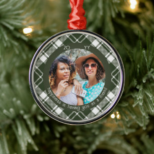Tartan Plaid Photo Happiness is You as Friend Metal Tree Decoration