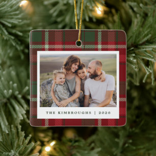 Tartan Plaid Photo Keepsake Christmas Ceramic Ornament