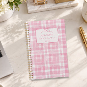 Tartan Plaid Pink Bow New Chapter 2027 Planner
