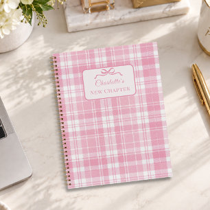 Tartan Plaid Pink Bow New Chapter Notebook