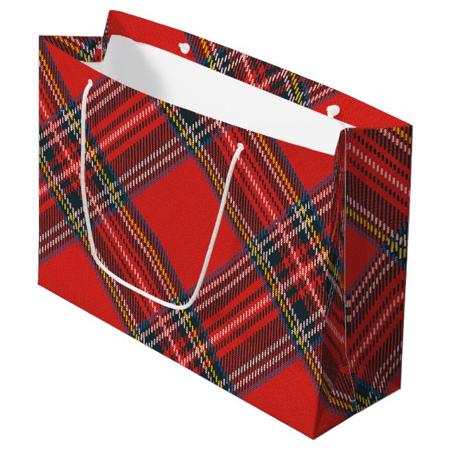 Tartan Plaid Red Christmas Large Gift Bag (Front Angled)