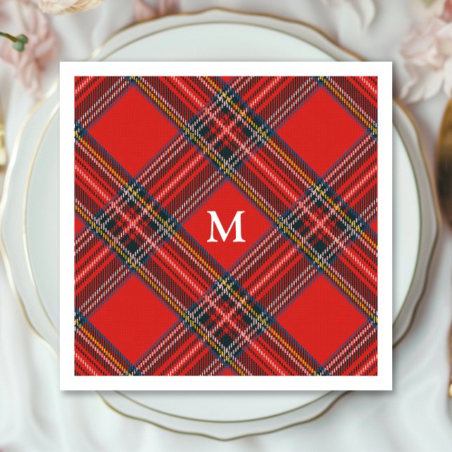 Tartan Plaid Red Christmas Monogram Napkin (Creator Uploaded)