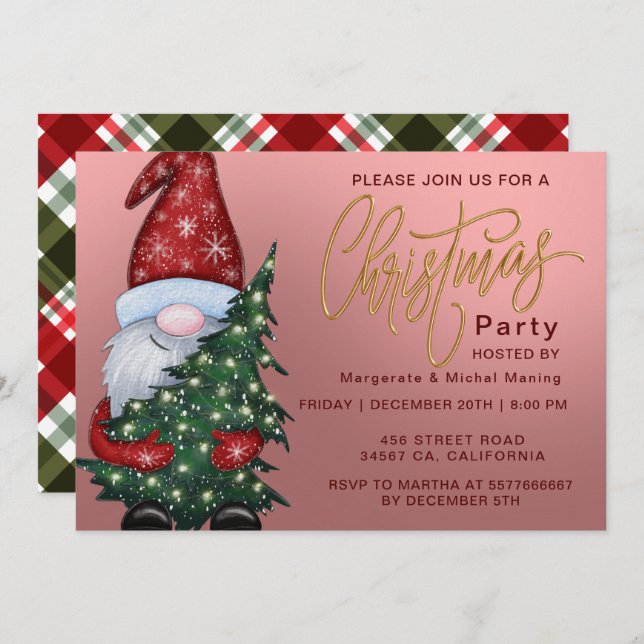 Tartan Plaid Red Christmas Party Invitation (Front/Back)