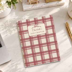 Tartan Plaid Red Cream Bow New Chapter Notebook