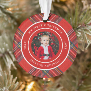 Tartan Plaid Red   My First Christmas Photo Ornament