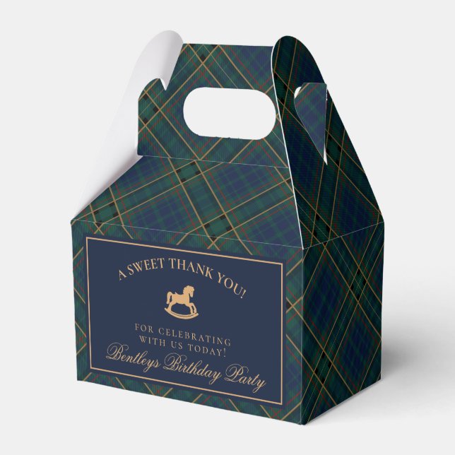 Tartan Plaid Rocking Horse Birthday Favor Box (Front Side)