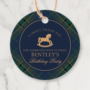 Tartan Plaid Rocking Horse Birthday Party Circle Favour Tags