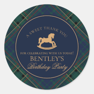 Tartan Plaid Rocking Horse Birthday Party Favor Classic Round Sticker
