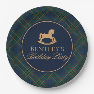 Tartan Plaid Rocking Horse Birthday Party Paper Plate