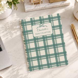Tartan Plaid Sage Green Cream Bow New Chapter Notebook