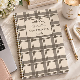 Tartan Plaid Taupe Cream Bow New Chapter Notebook