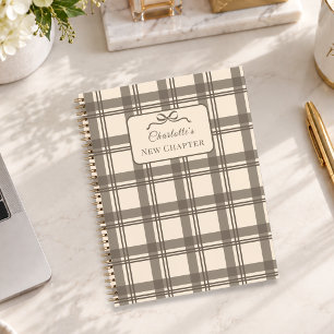 Tartan Plaid Taupe Cream Bow New Chapter Notebook