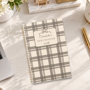 Tartan Plaid Taupe Cream Bow New Chapter Planner