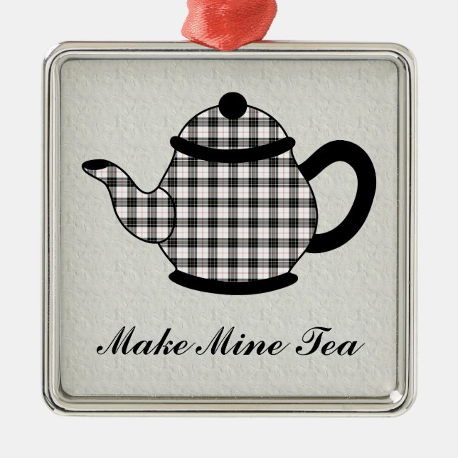 Tartan Plaid Teapot V3 Metal Tree Decoration (Front)