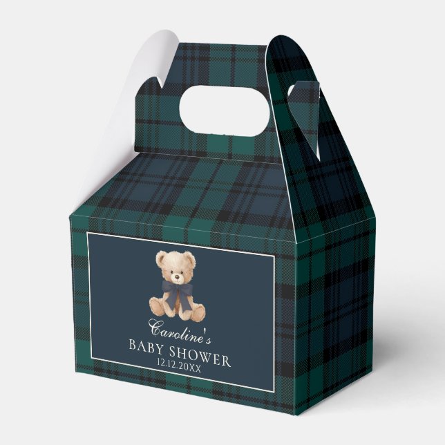 Tartan Plaid Teddy Bear Baby Shower Favor Boxes (Front Side)