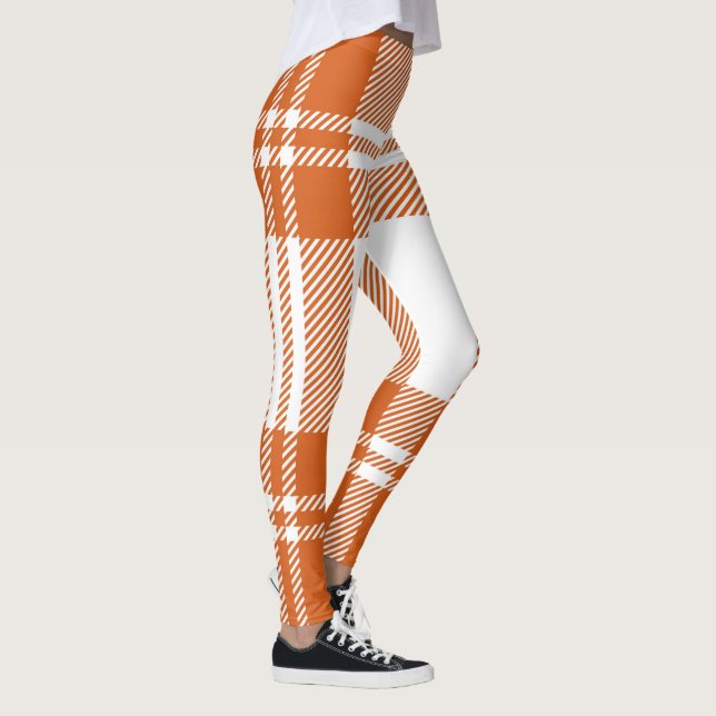 Tartan Plaid Trendy Orange White Leggings (Right)