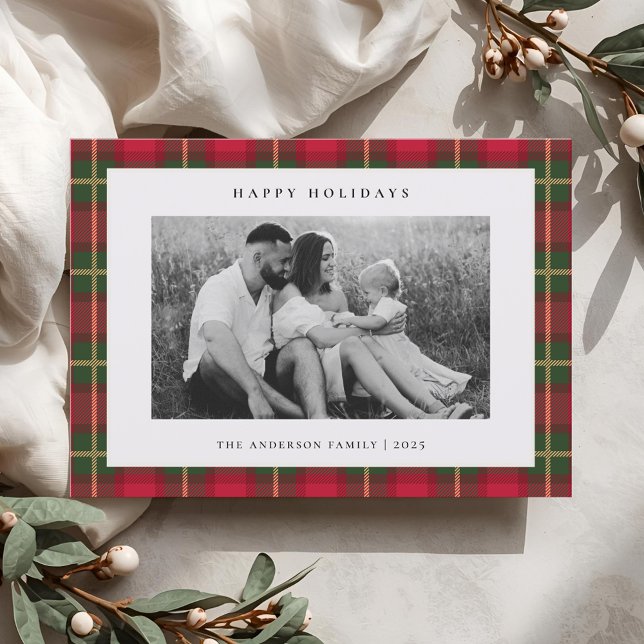 Tartan Plaid Two Sided Family Photo Christmas Holiday Card (Creator Uploaded)