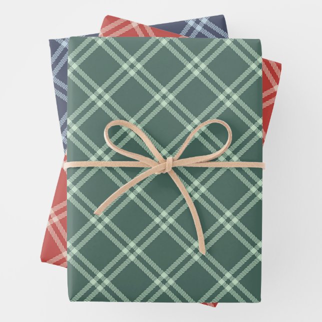 Tartan, Plaid Wrapping Paper Flat Sheet Set of 3 (In situ)
