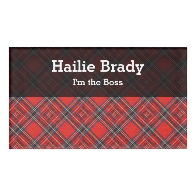 Tartan plaids pattern royal red fabric name tag (Front)