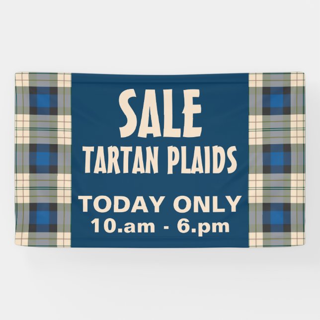 Tartan plaids pattern - traditional blue beige banner (Horizontal)