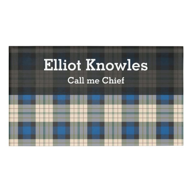 Tartan plaids pattern - traditional blue beige name tag (Front)