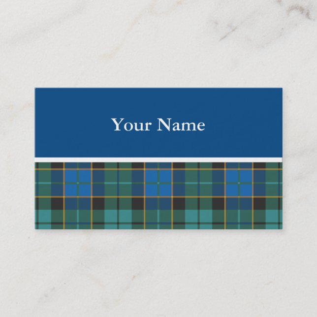 Tartan plaids pattern - traditional blue green business card (Front)