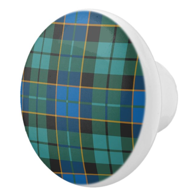 Tartan plaids pattern - traditional blue green ceramic knob (Right)