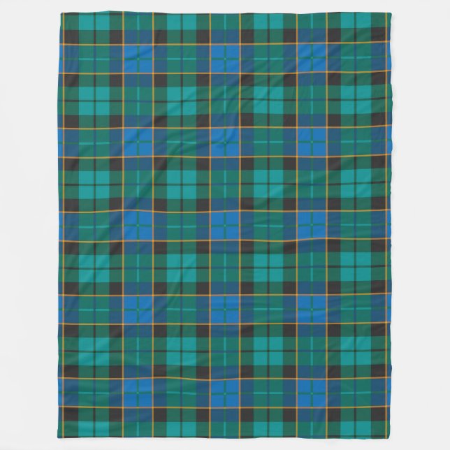 Tartan plaids pattern - traditional blue green fleece blanket (Front)