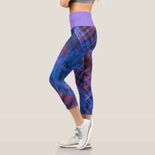 Tartan Purple Blue Burgundy Plaid Lilac Waistband  Capri Leggings