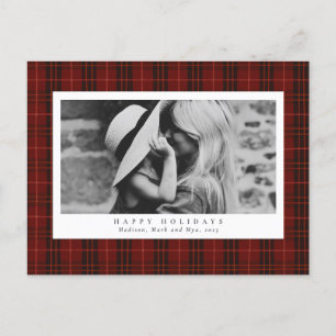 Tartan Red Plaid Photo Holiday Postcard