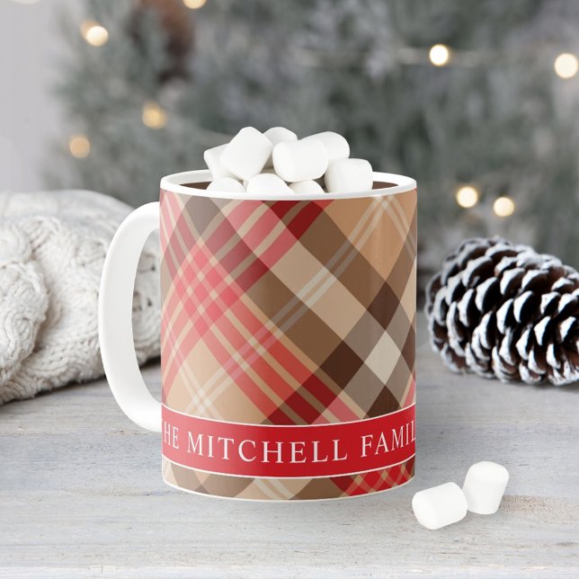 Tartan Red Tan Plaid Custom Family Monogram Coffee Mug (Creator Uploaded)