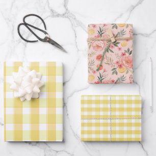 Tartan rose lemon yellow set wrapping paper