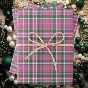Tartan - Rose Pink-Emerald Green-Ivory Wrapping Paper Sheet
