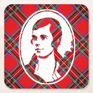 Tartan Scotland's Bard Robbie Burns Square Paper Coaster