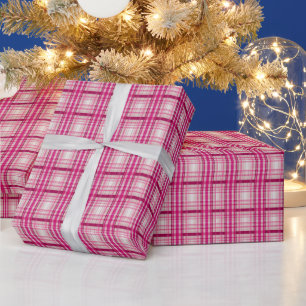 Tartan scottish pink white Plaid Classic Blue Wrapping Paper