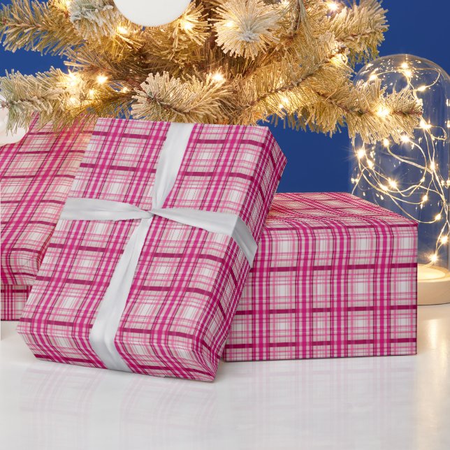  Tartan scottish pink white Plaid Classic Blue  Wrapping Paper (Holidays)