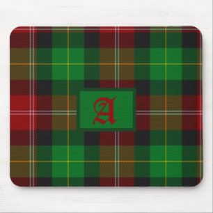 Tartan Scottish Plaid Red & Green Monogram Mouse Mat