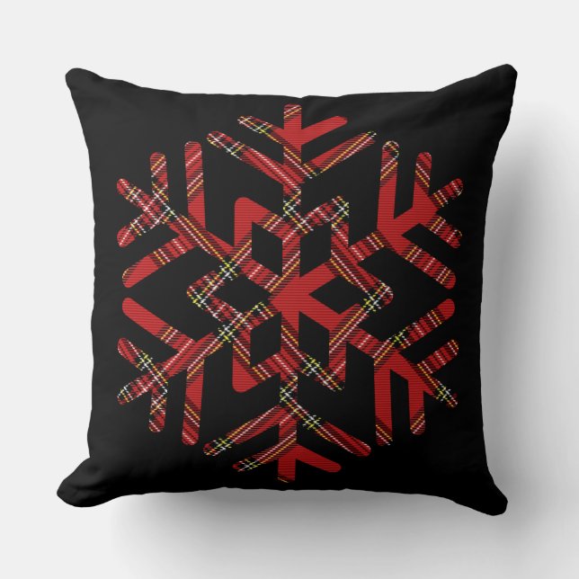 Tartan Snowflakes In Red Pattern Cushion (Front)