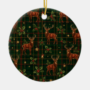 Tartan Stag Christmas Ceramic Ornament