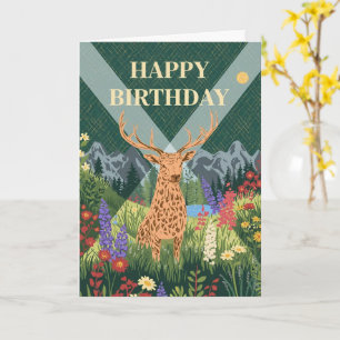 Tartan Stag Wildflower Mountain Birthday Card