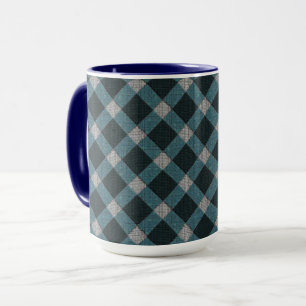 Tartan style in grey cyano and light carved relief mug