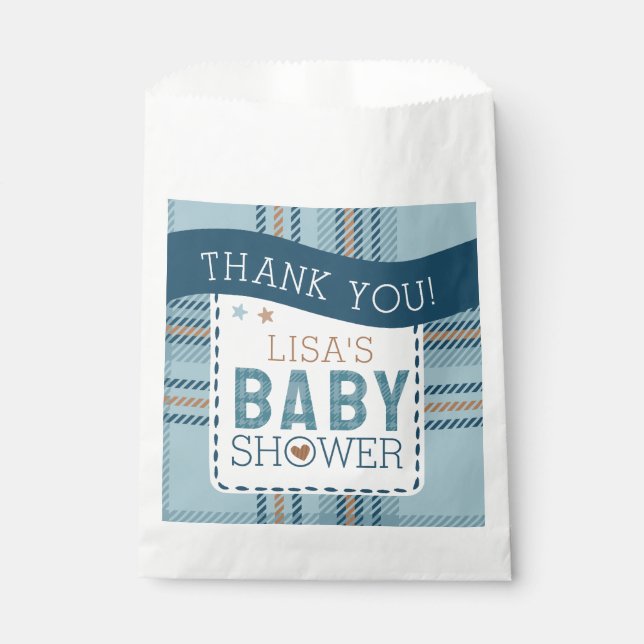Tartan Teddy Bear, Baby Boy Shower Customizable Favour Bags (Front)
