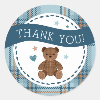 Tartan Teddy Bear, Baby Boy Shower LARGE STICKER