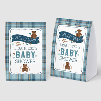 Tartan Teddy Bear  Baby Boy Shower Sign